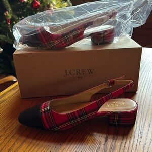NWT J Crew tartan plain low-heel sling backs